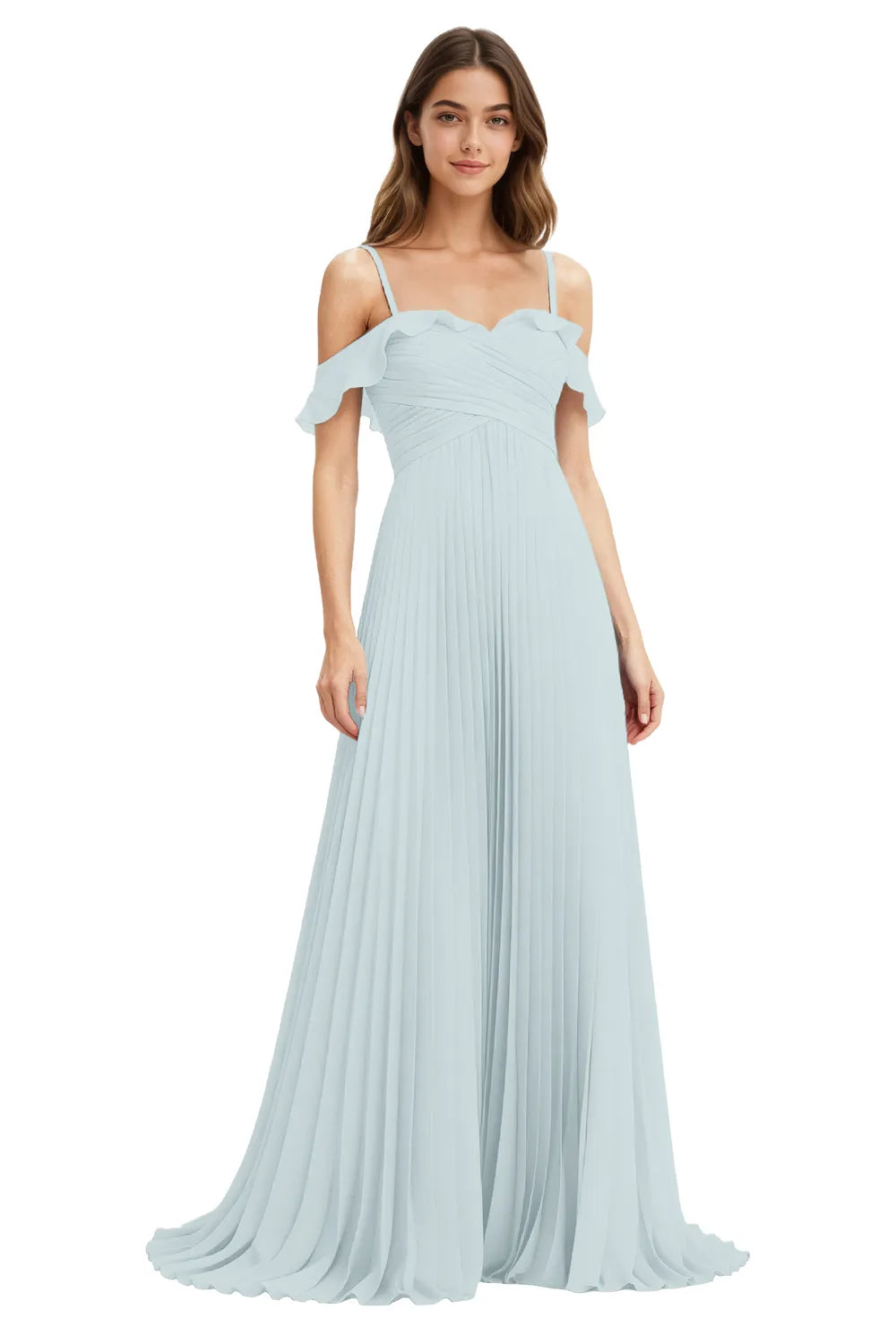 Celeste Grace Long Pleated Chiffon Gown
