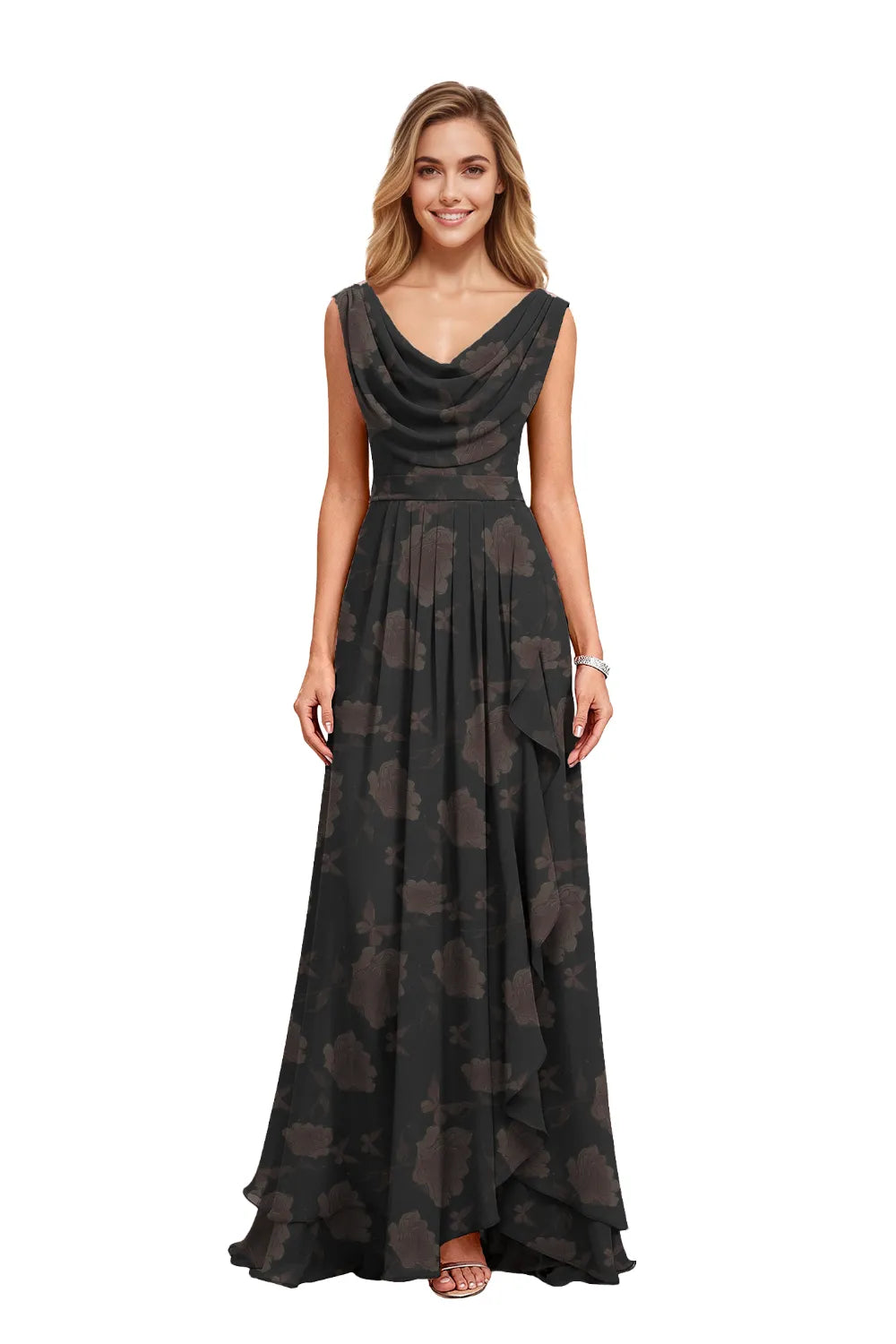 Flowy Chiffon Floral Formal Maxi Dress