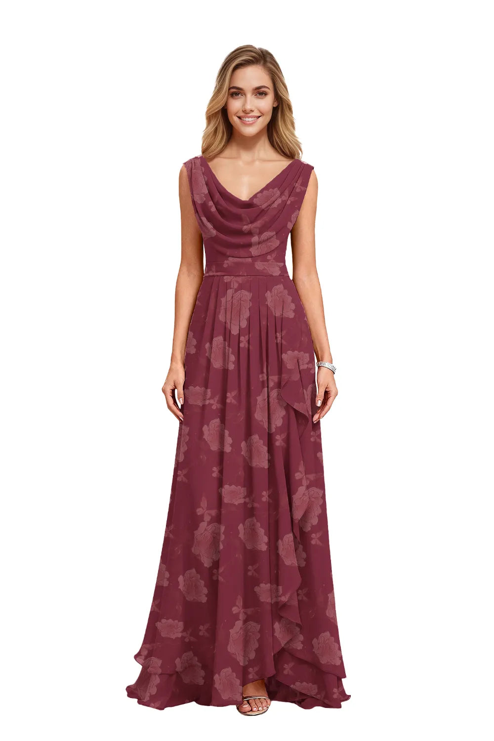 Flowy Chiffon Floral Formal Maxi Dress