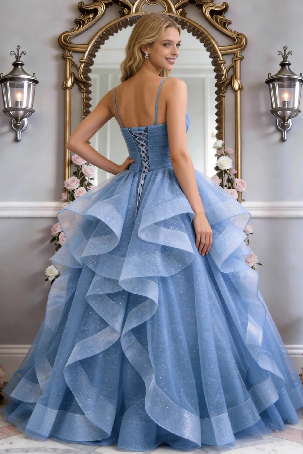 Starlight Ruffle Tulle Prom Dress