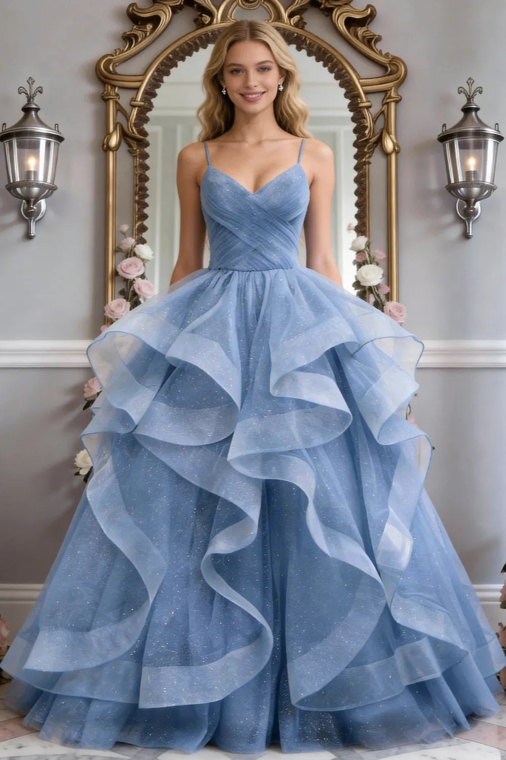 Starlight Ruffle Tulle Prom Dress