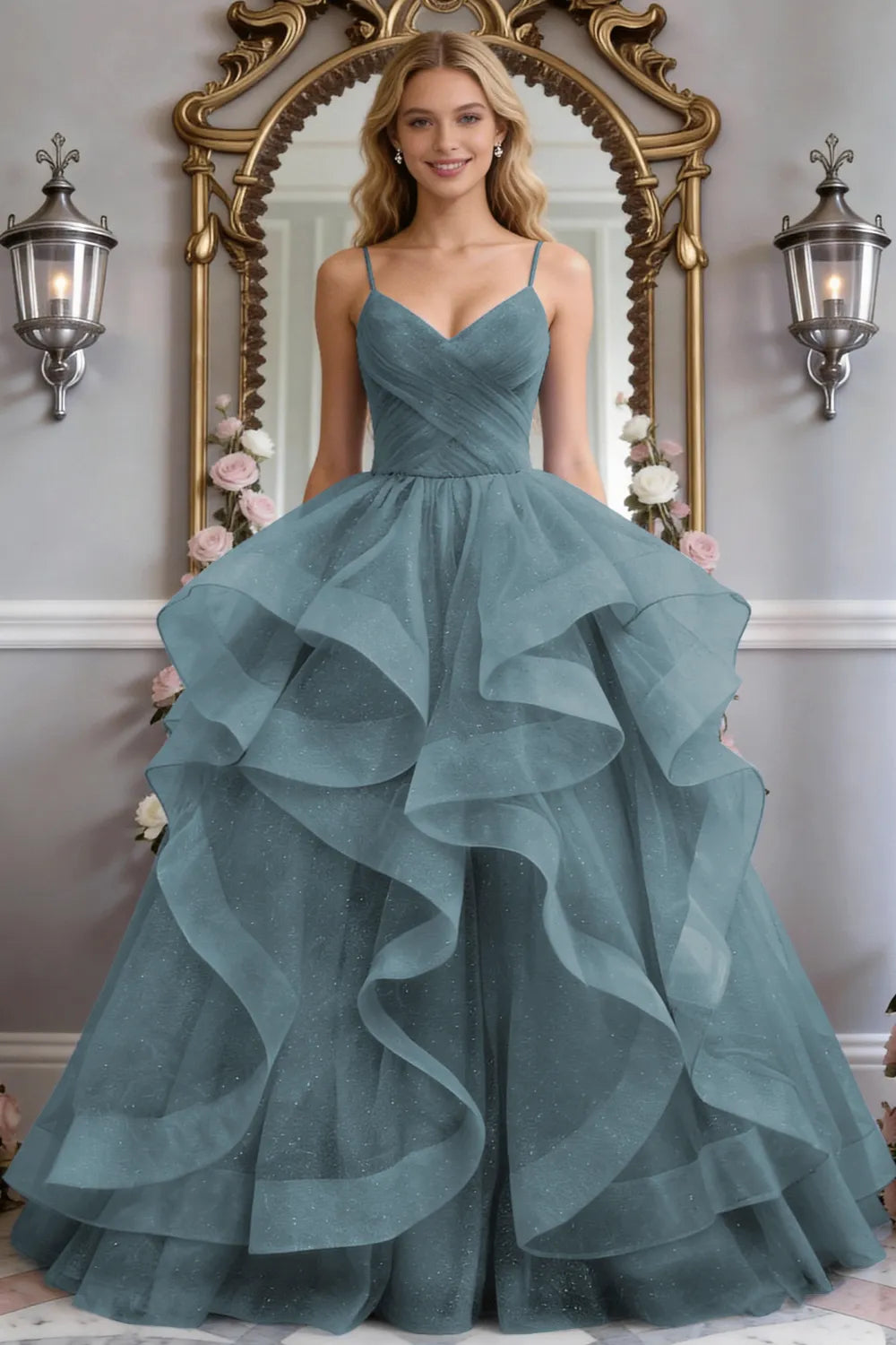 Starlight Ruffle Tulle Prom Dress