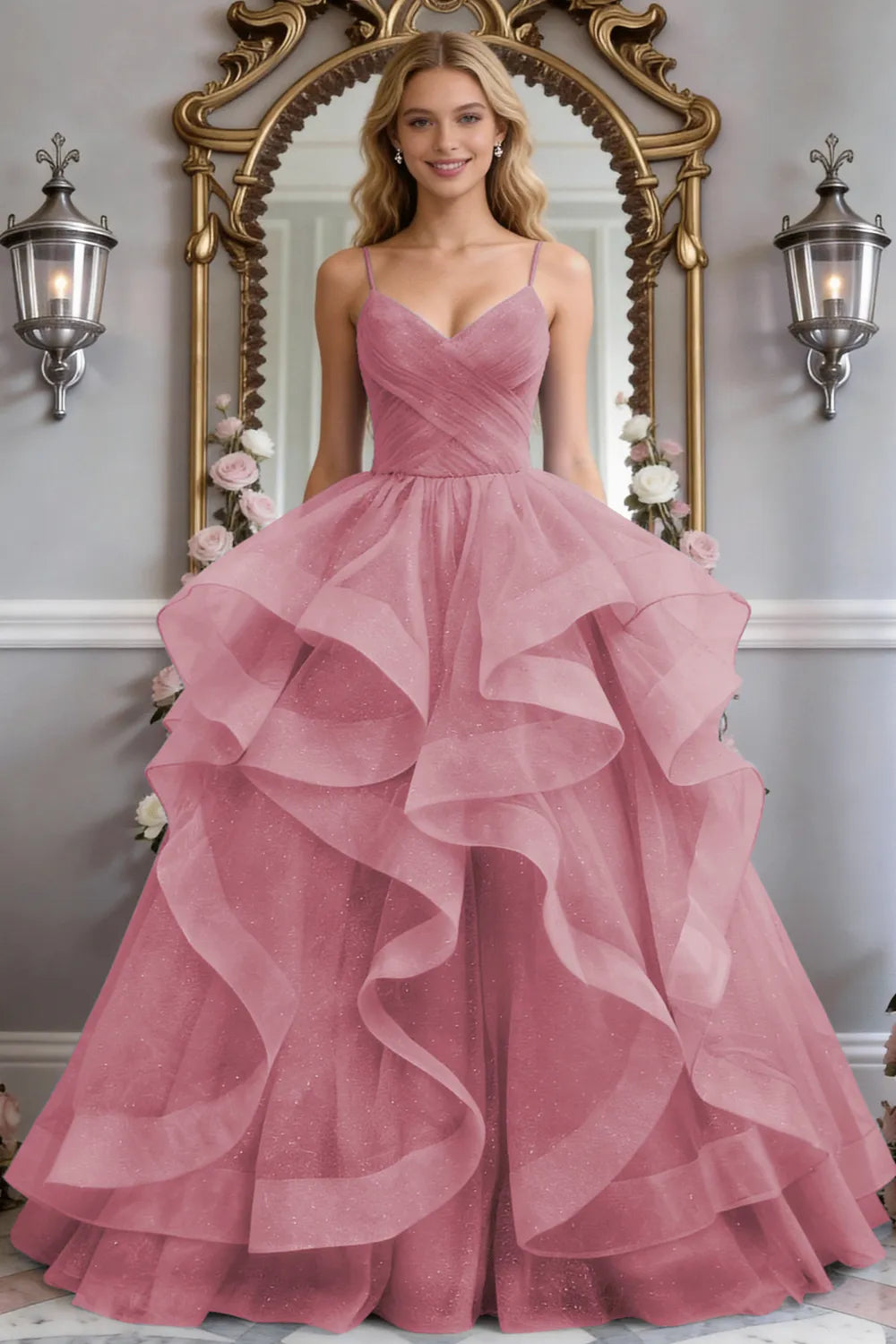 Starlight Ruffle Tulle Prom Dress