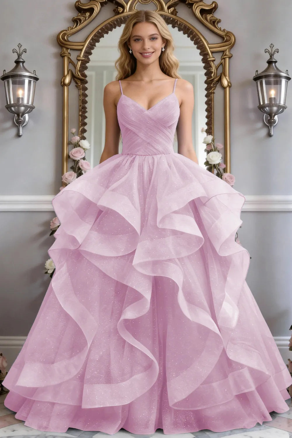 Starlight Ruffle Tulle Prom Dress