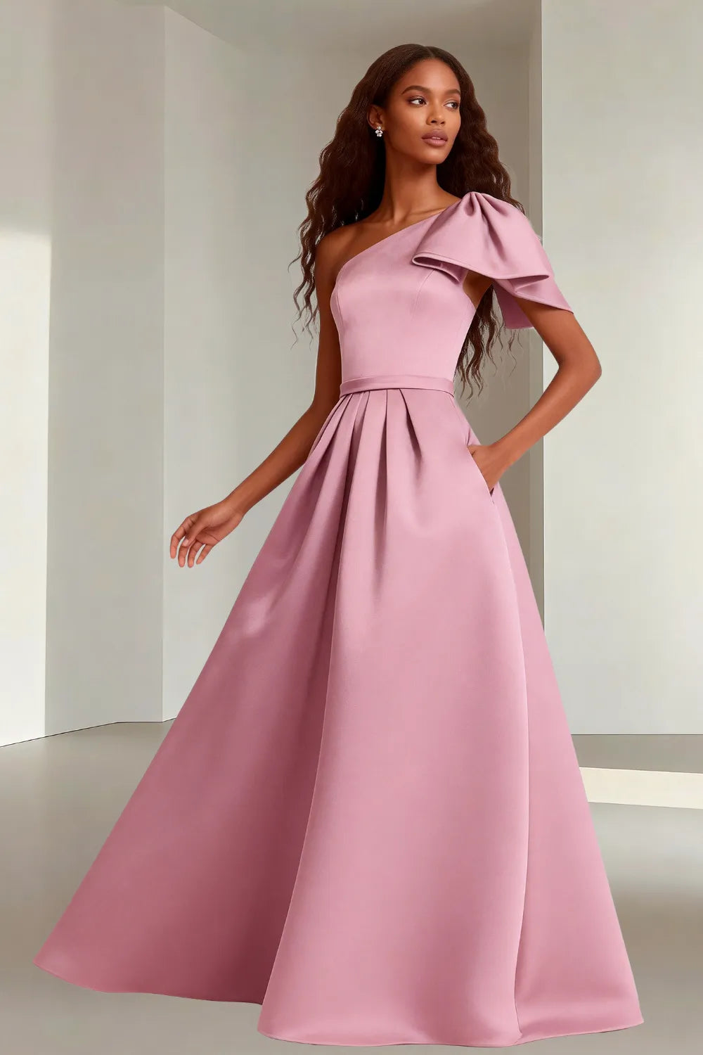 Modern Asymmetrical Satin Wedding Guest Gown