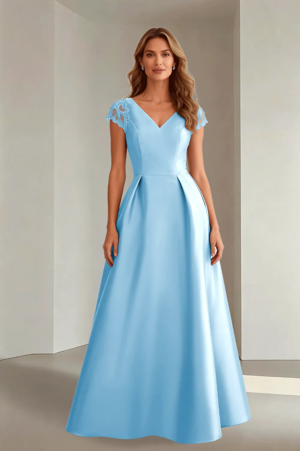 Classic Floor Length Satin Evening Gown for Wedding Guests