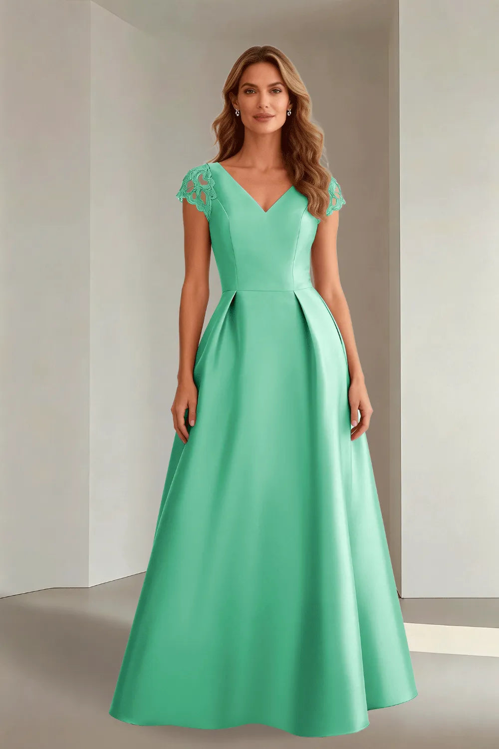 Classic Floor Length Satin Evening Gown for Wedding Guests