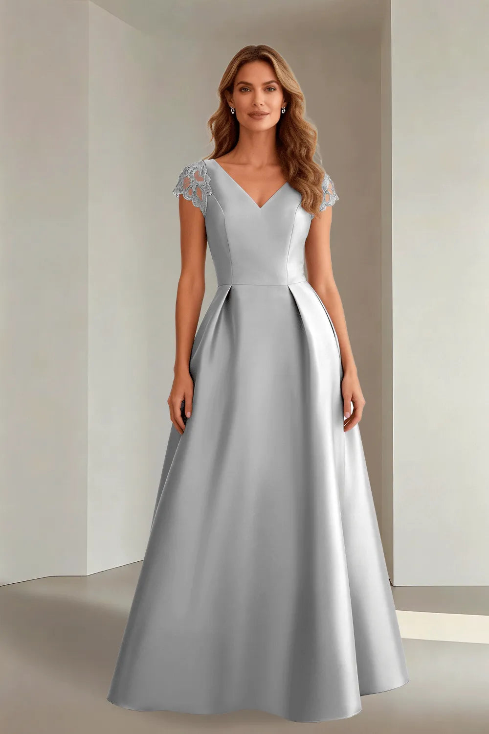 Classic Floor Length Satin Evening Gown for Wedding Guests