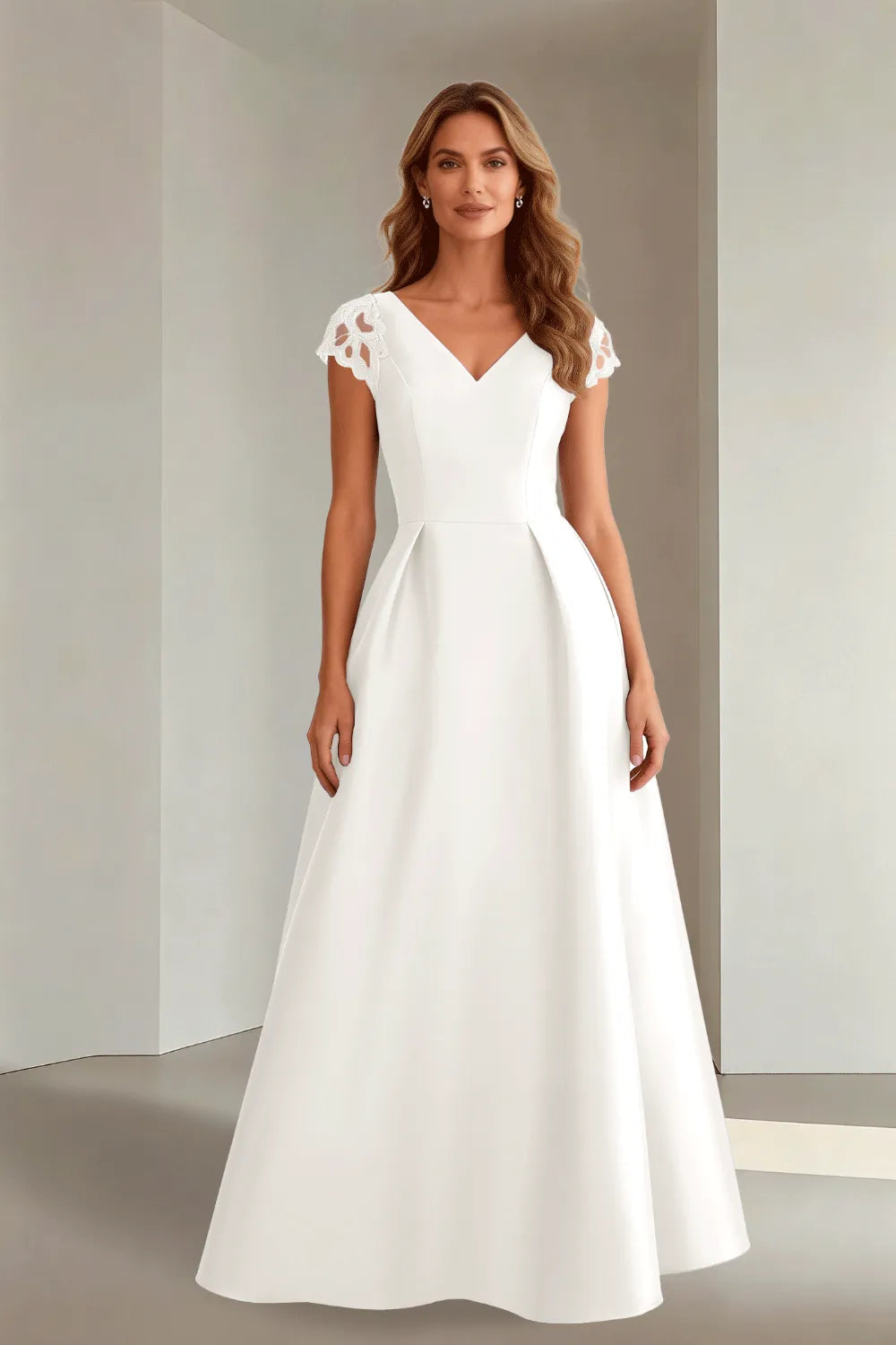 Classic Floor Length Satin Evening Gown for Wedding Guests