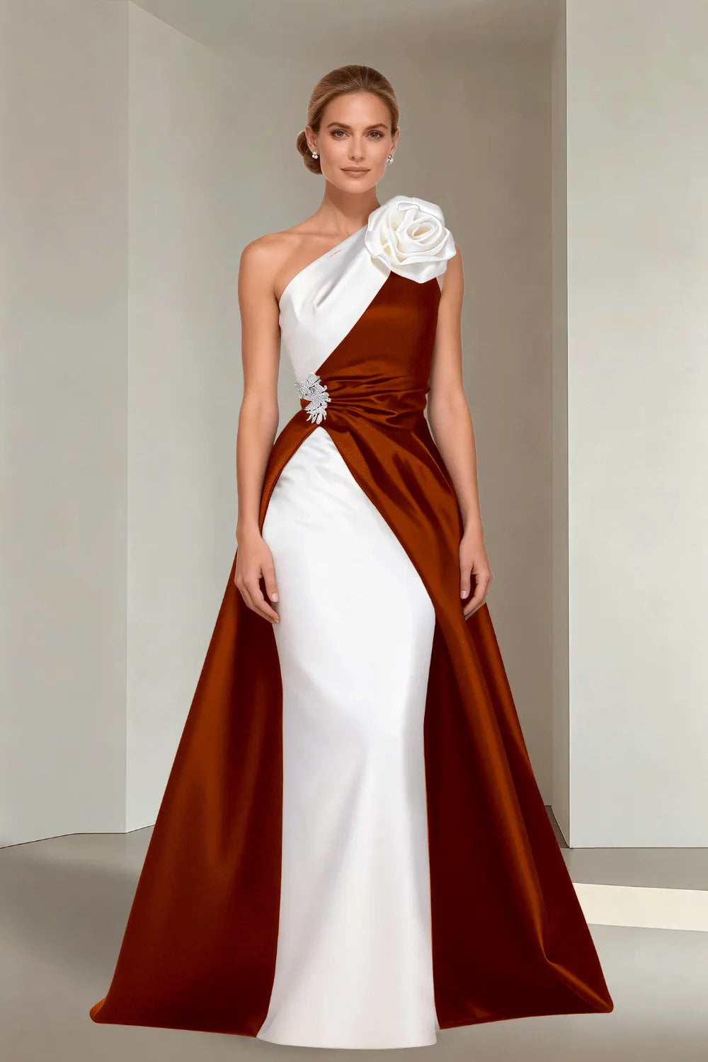 Floor-Length One-Shoulder A-Line Satin Gala Dress