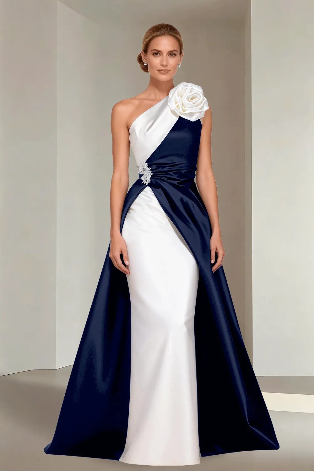 Floor-Length One-Shoulder A-Line Satin Gala Dress