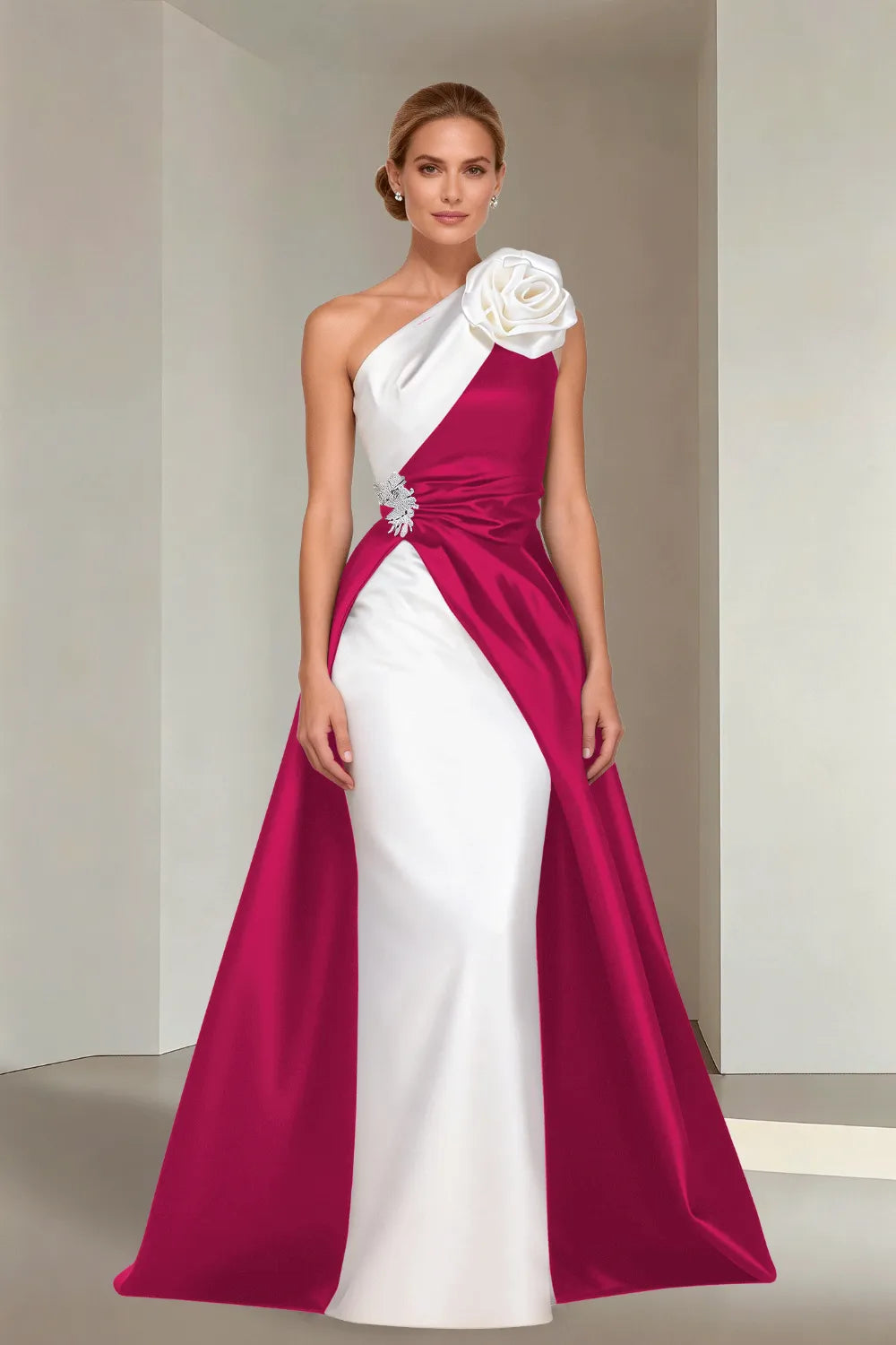 Floor-Length One-Shoulder A-Line Satin Gala Dress