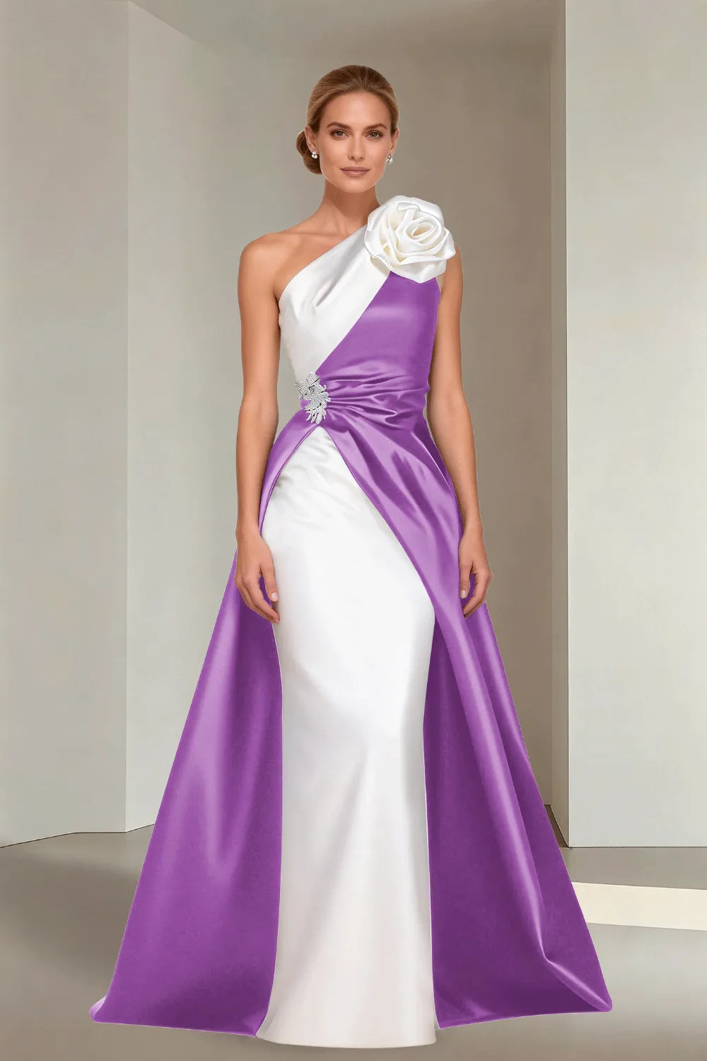 Floor-Length One-Shoulder A-Line Satin Gala Dress