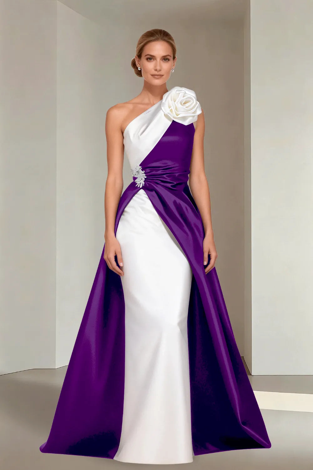Floor-Length One-Shoulder A-Line Satin Gala Dress