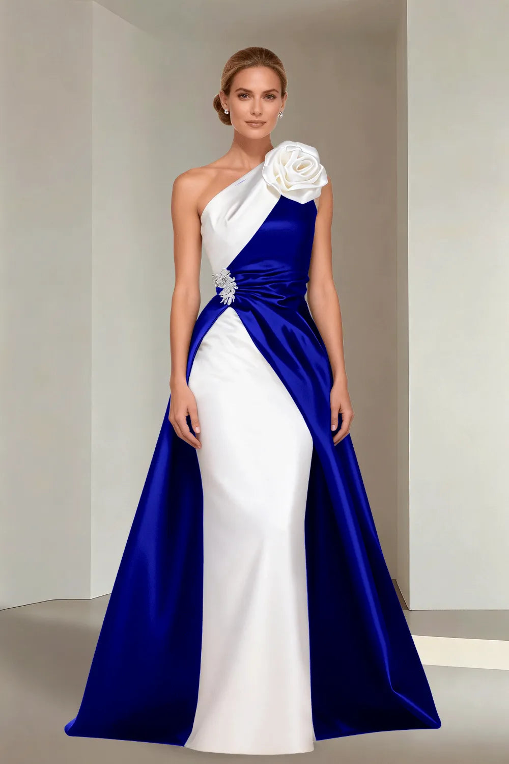 Floor-Length One-Shoulder A-Line Satin Gala Dress