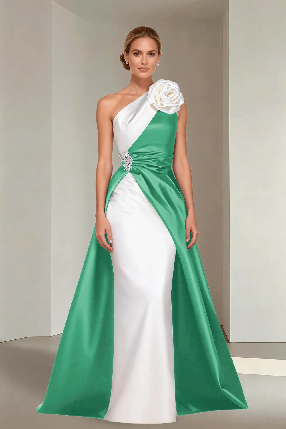 Floor-Length One-Shoulder A-Line Satin Gala Dress