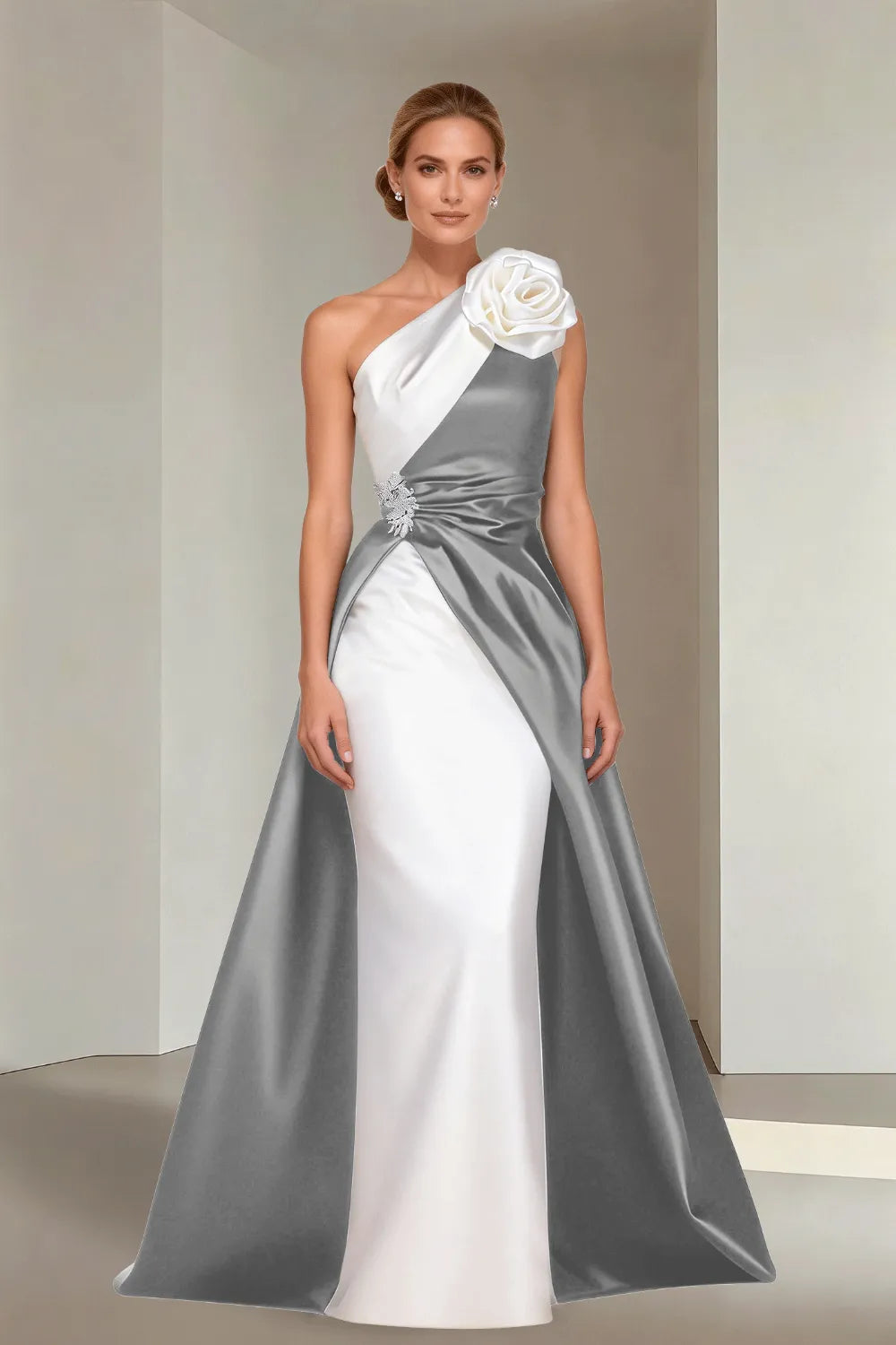 Floor-Length One-Shoulder A-Line Satin Gala Dress