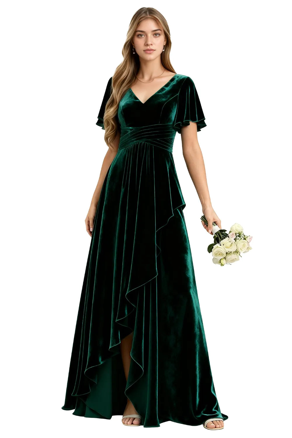 Elegant Velvet Evening Gown with Lace-Up Back