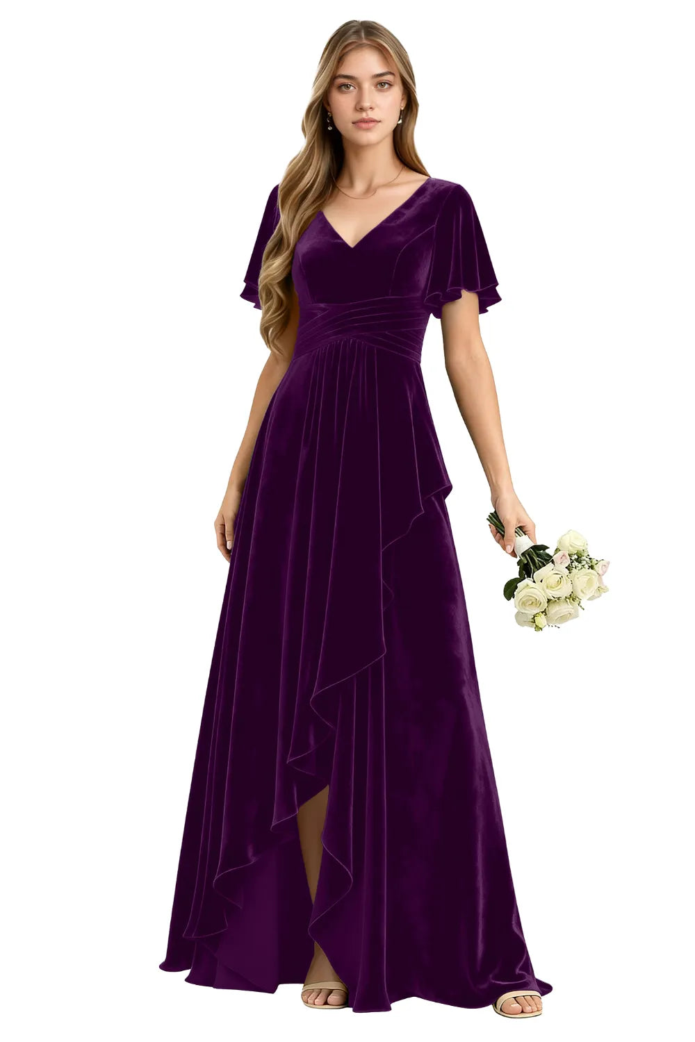 Elegant Velvet Evening Gown with Lace-Up Back