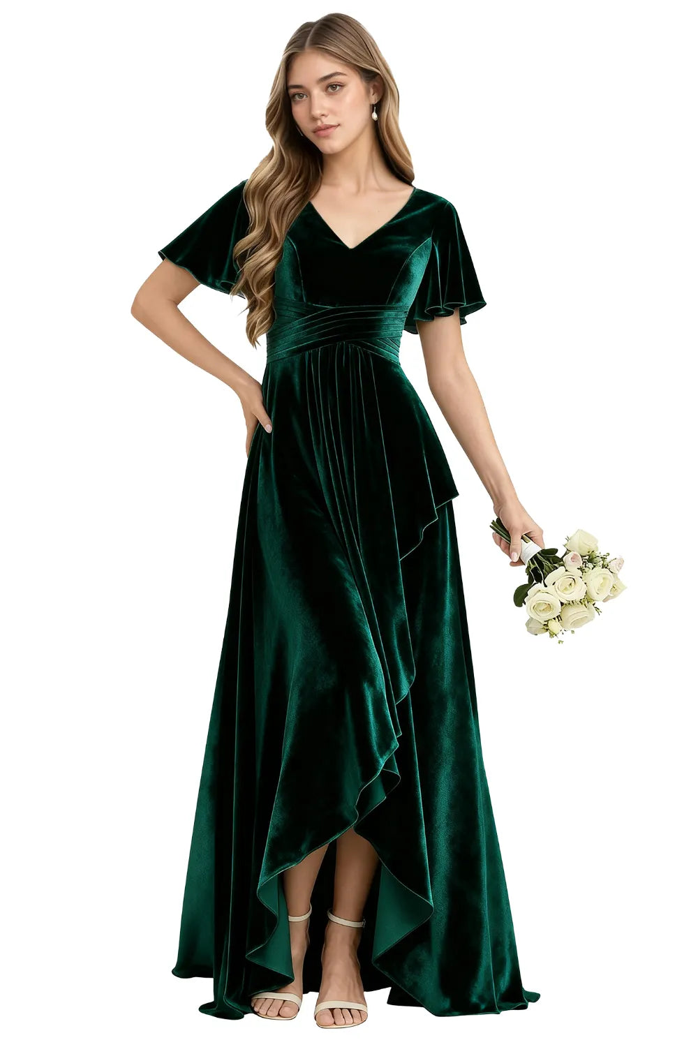 Elegant Velvet Evening Gown with Lace-Up Back