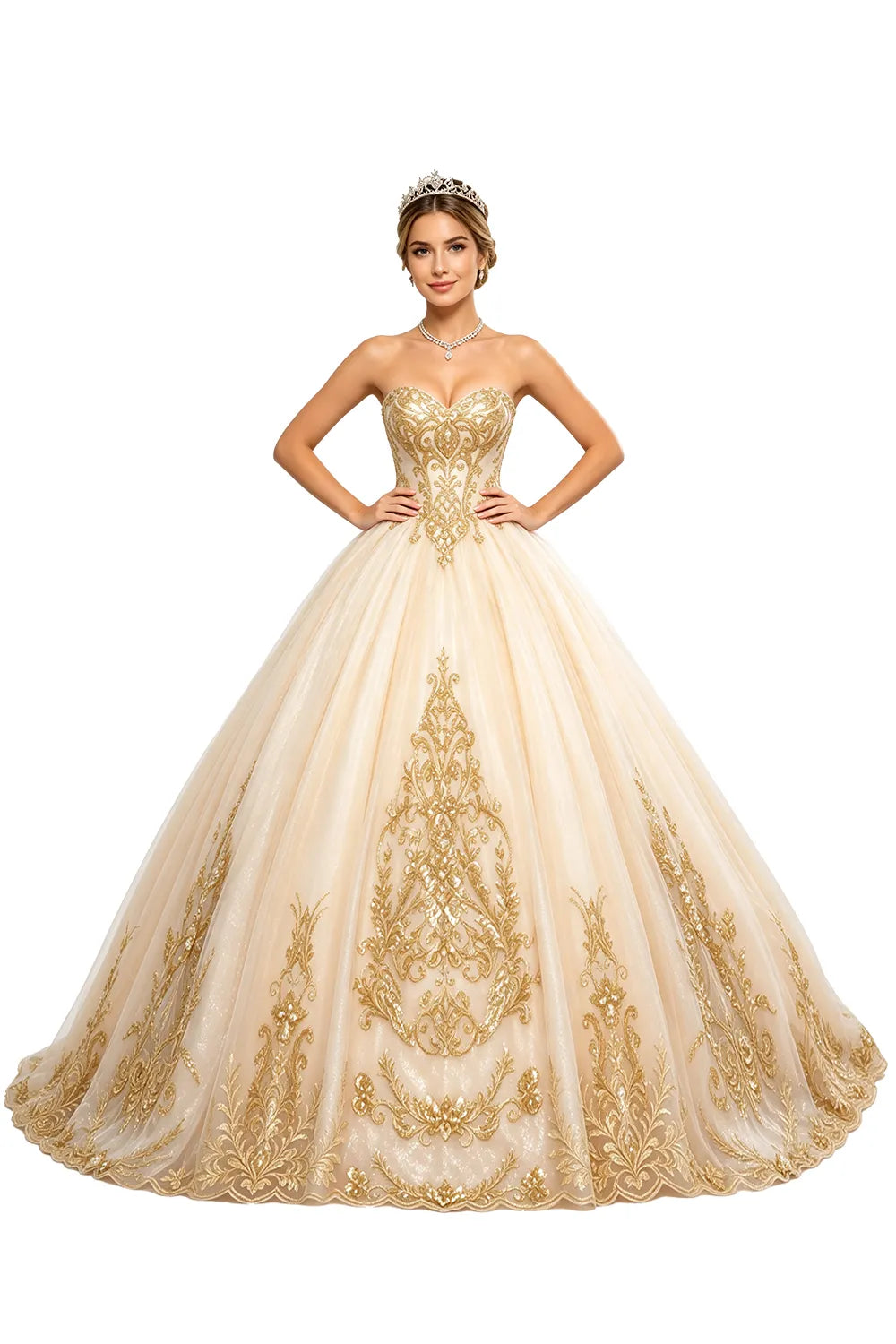 Golden Whisper Royal Embroidered Ball Gown