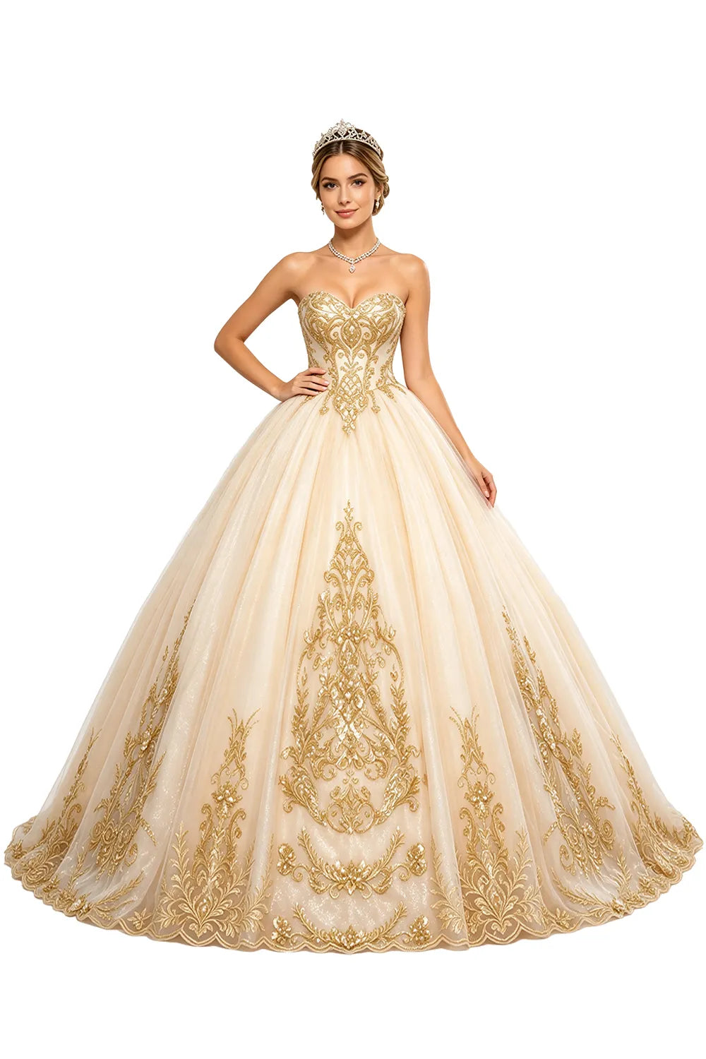 Golden Whisper Royal Embroidered Ball Gown