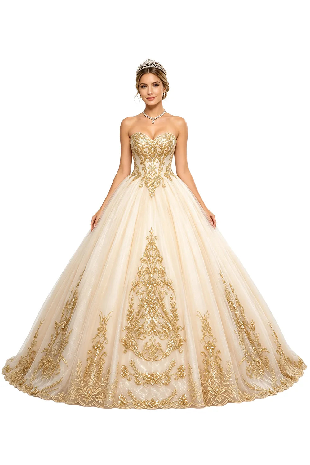 Golden Whisper Royal Embroidered Ball Gown