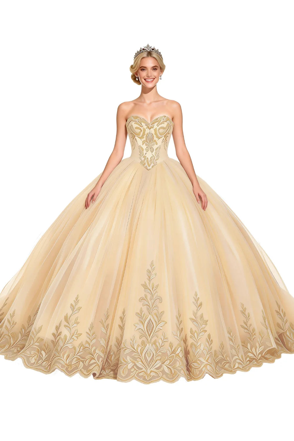 Golden Whisper Royal Embroidered Ball Gown