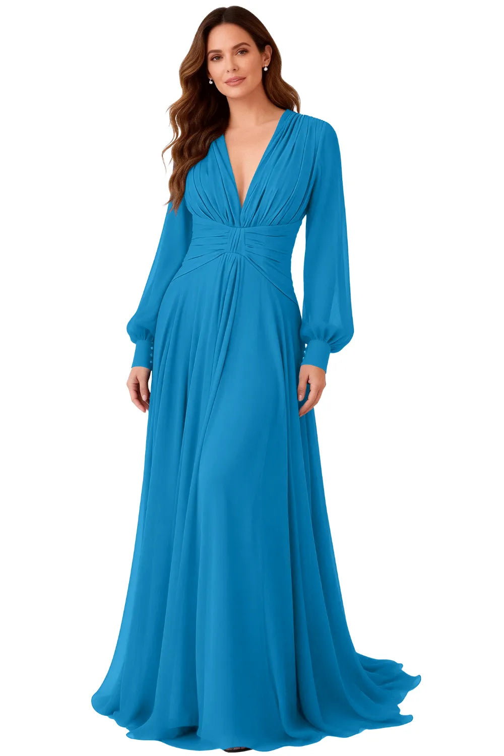 Seraphina V-Neck Ruched Chiffon Evening Gown