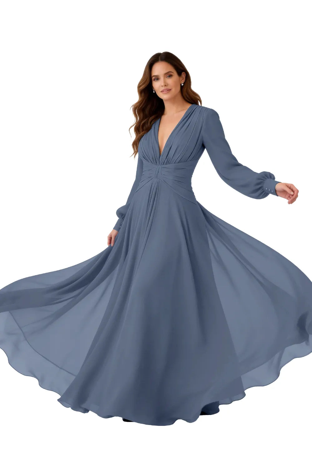 Seraphina V-Neck Ruched Chiffon Evening Gown