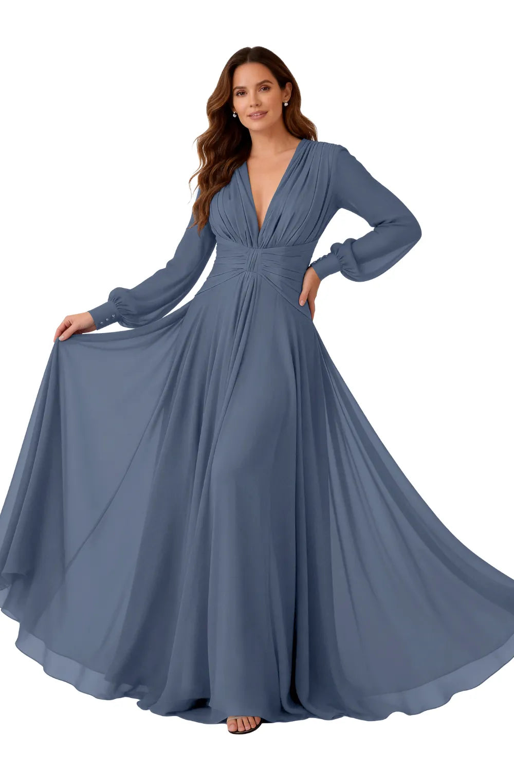 Seraphina V-Neck Ruched Chiffon Evening Gown