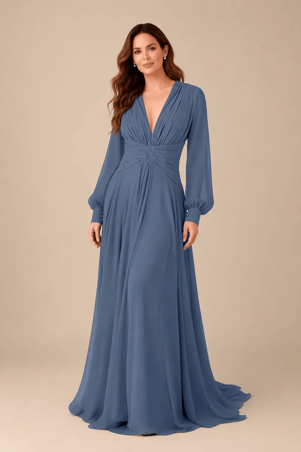 Seraphina V-Neck Ruched Chiffon Evening Gown