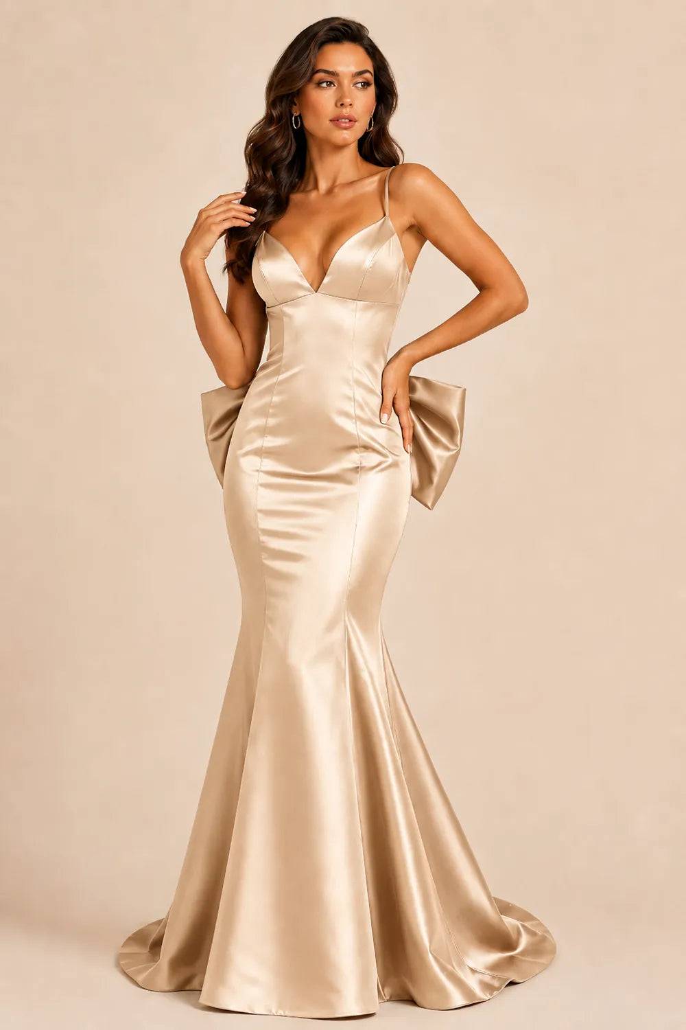 Bow Back Satin Mermaid Gown