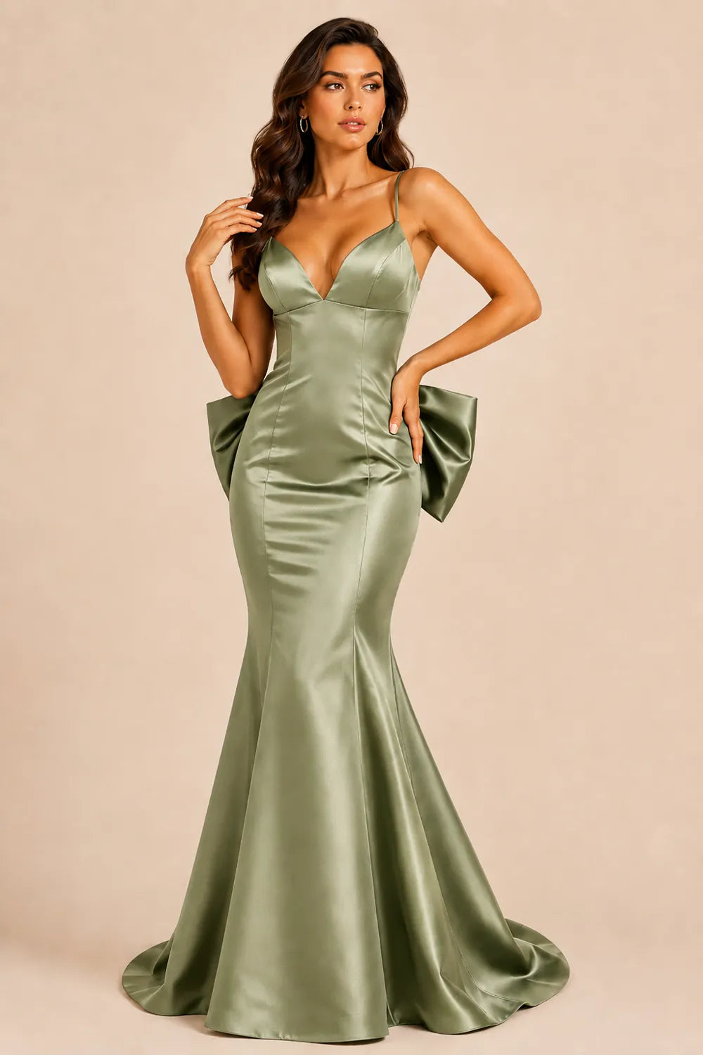 Bow Back Satin Mermaid Gown