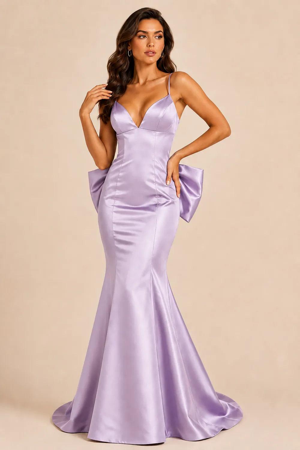 Bow Back Satin Mermaid Gown