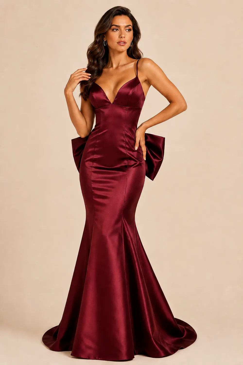 Bow Back Satin Mermaid Gown