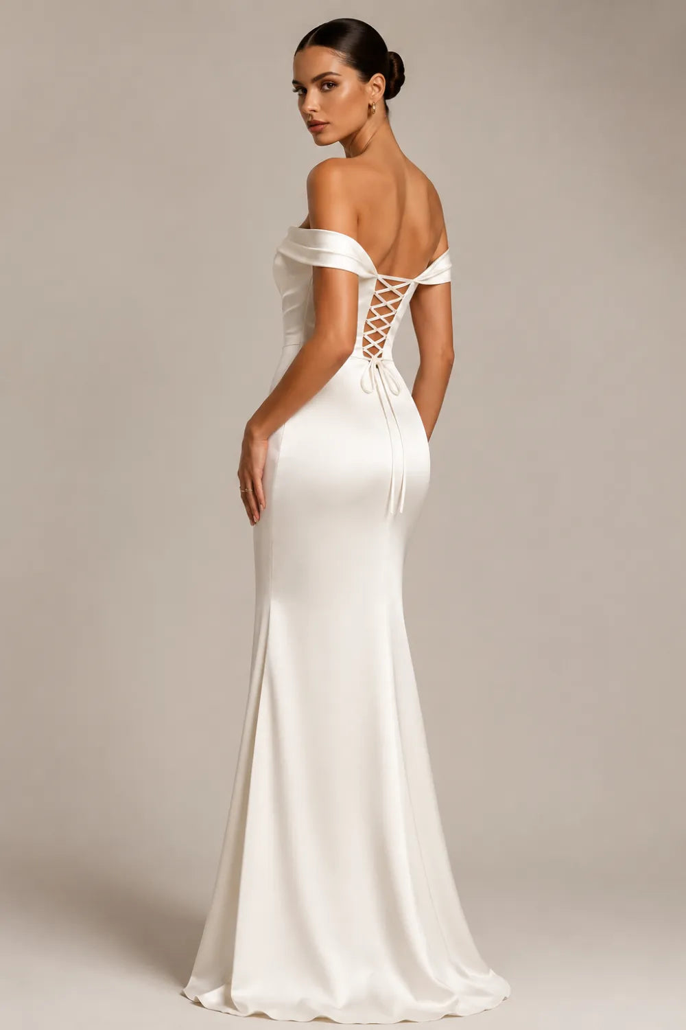Off Shoulder Satin Mermaid Gown