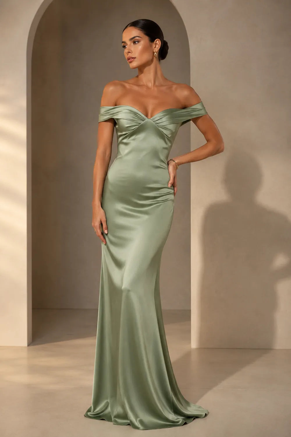 Off Shoulder Satin Mermaid Gown