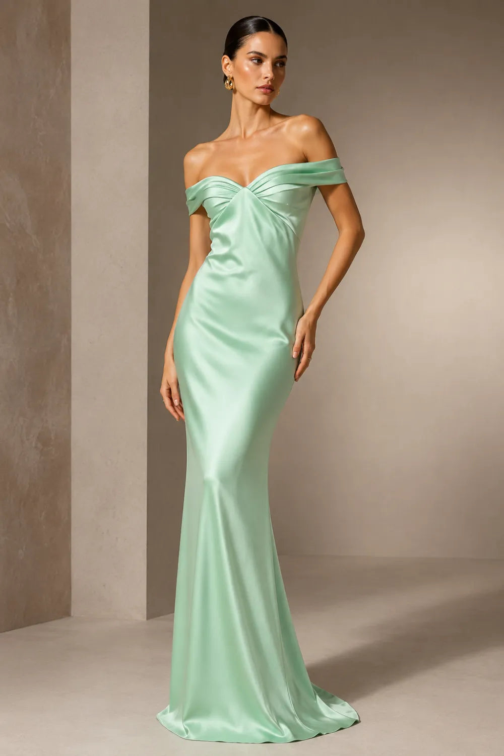 Off Shoulder Satin Mermaid Gown
