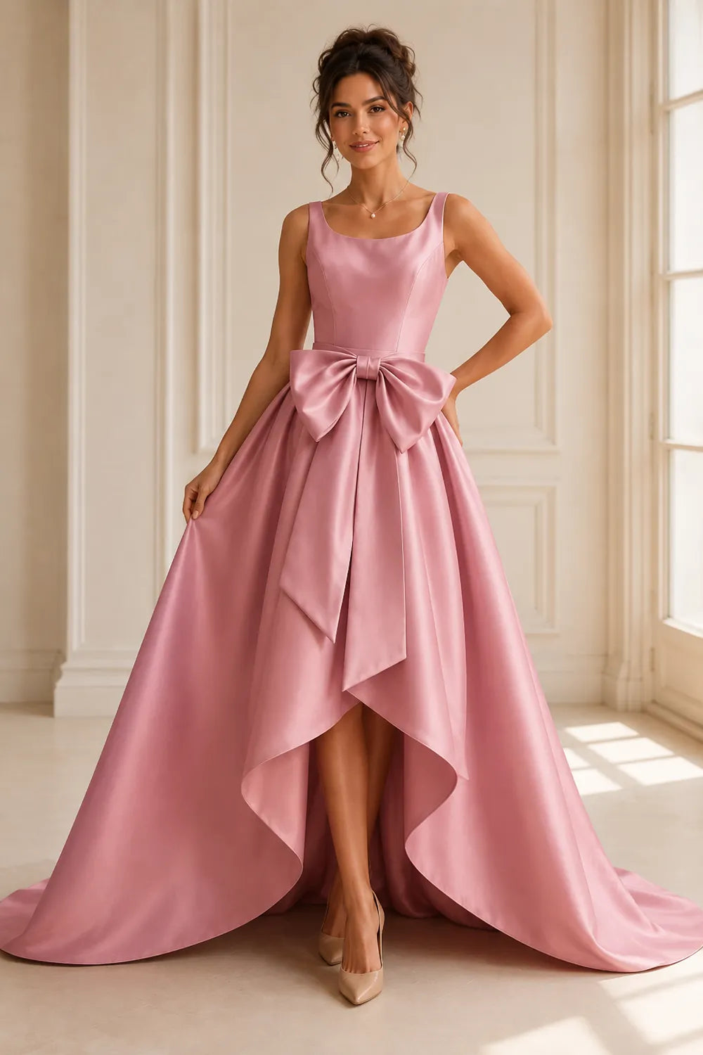 Chic Satin Bow-Tie A-Line Formal Gown