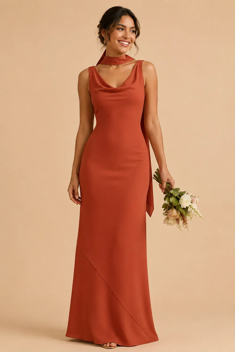 Graceful Scarf Detail Formal Evening Dress