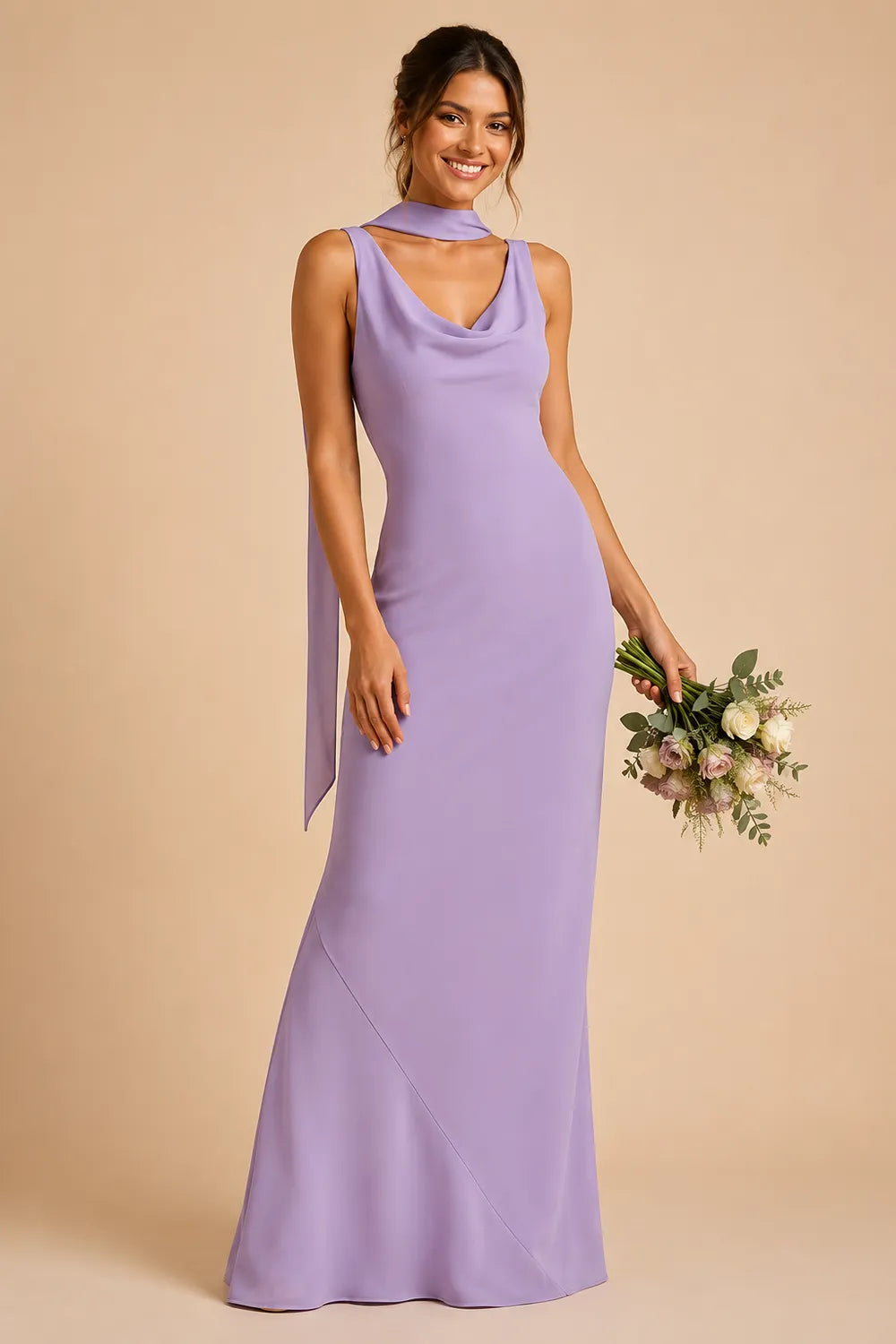 Graceful Scarf Detail Formal Evening Dress