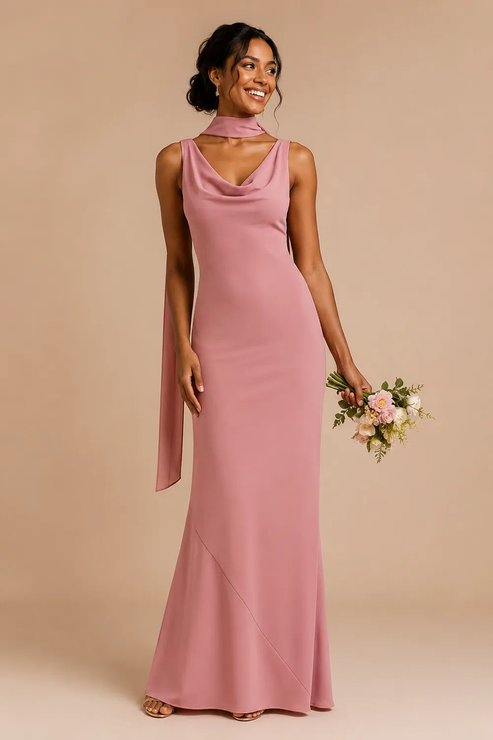 Graceful Scarf Detail Formal Evening Dress