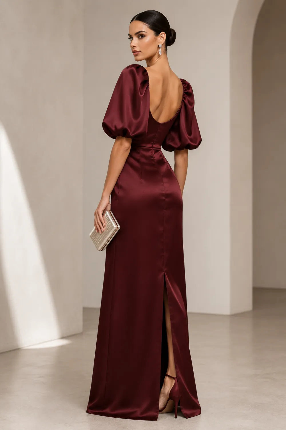 Amara Balloon Sleeve Satin Maxi Gown