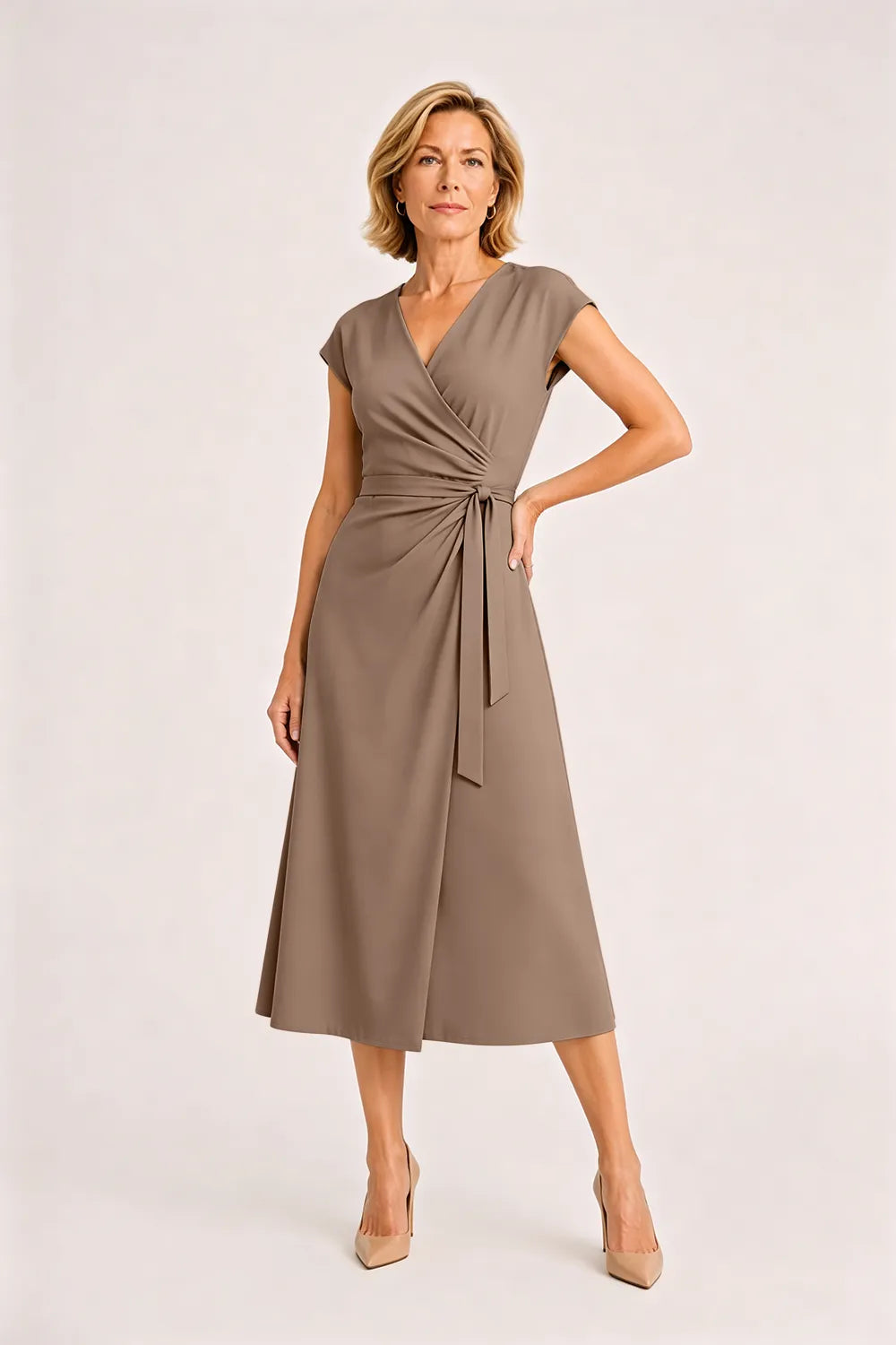 V-Neck Tie Waist Wedding Guest Dress