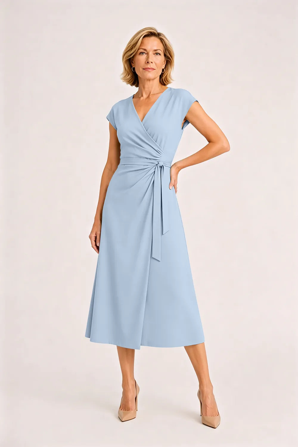 V-Neck Tie Waist Wedding Guest Dress