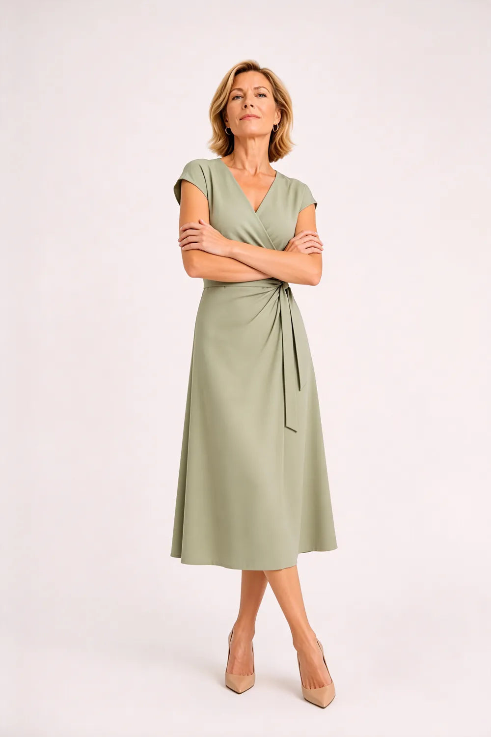V-Neck Tie Waist Wedding Guest Dress
