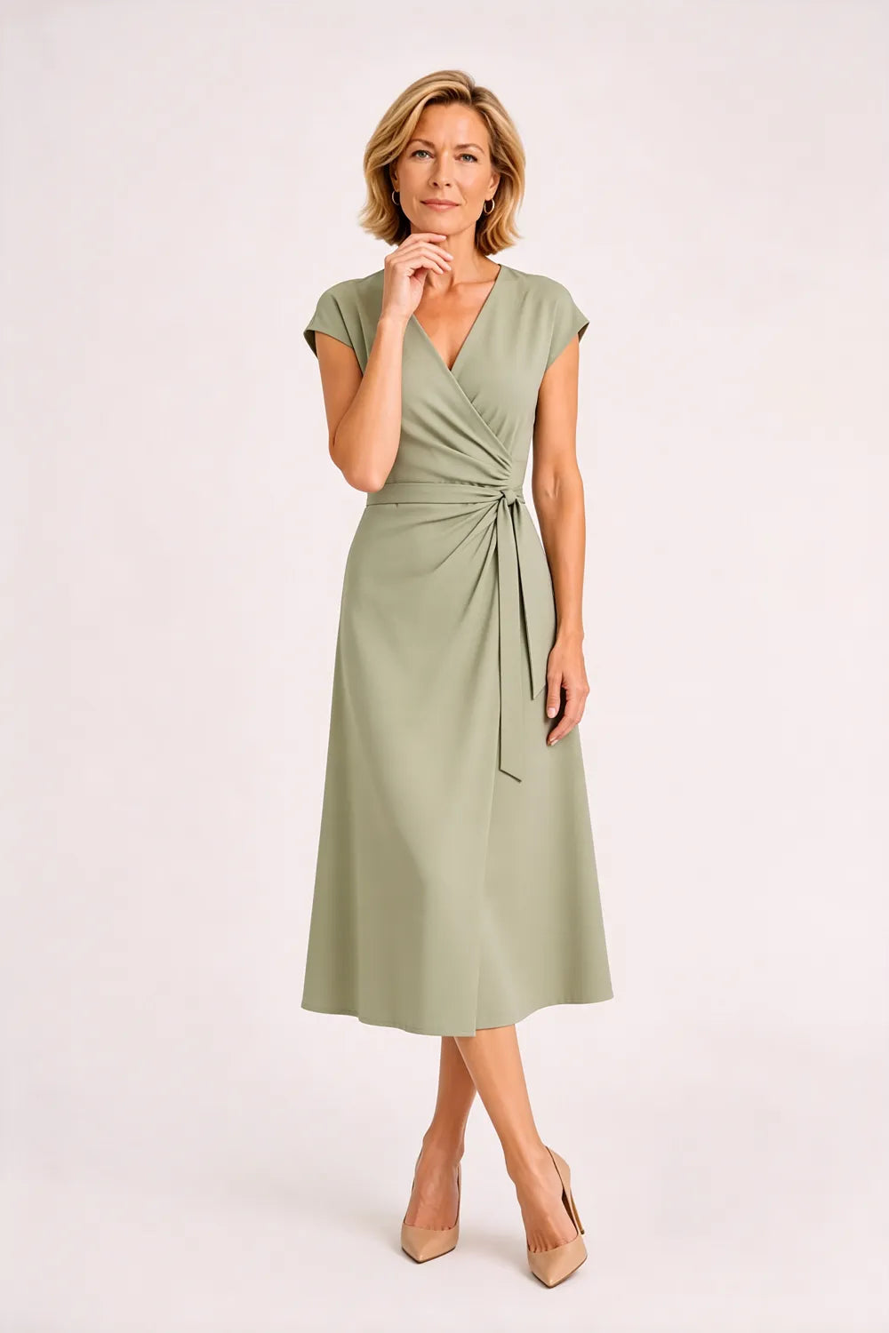 V-Neck Tie Waist Wedding Guest Dress