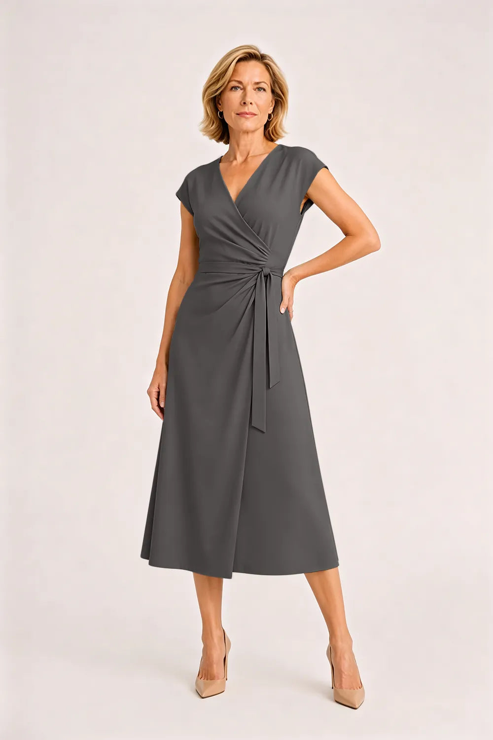 V-Neck Tie Waist Wedding Guest Dress