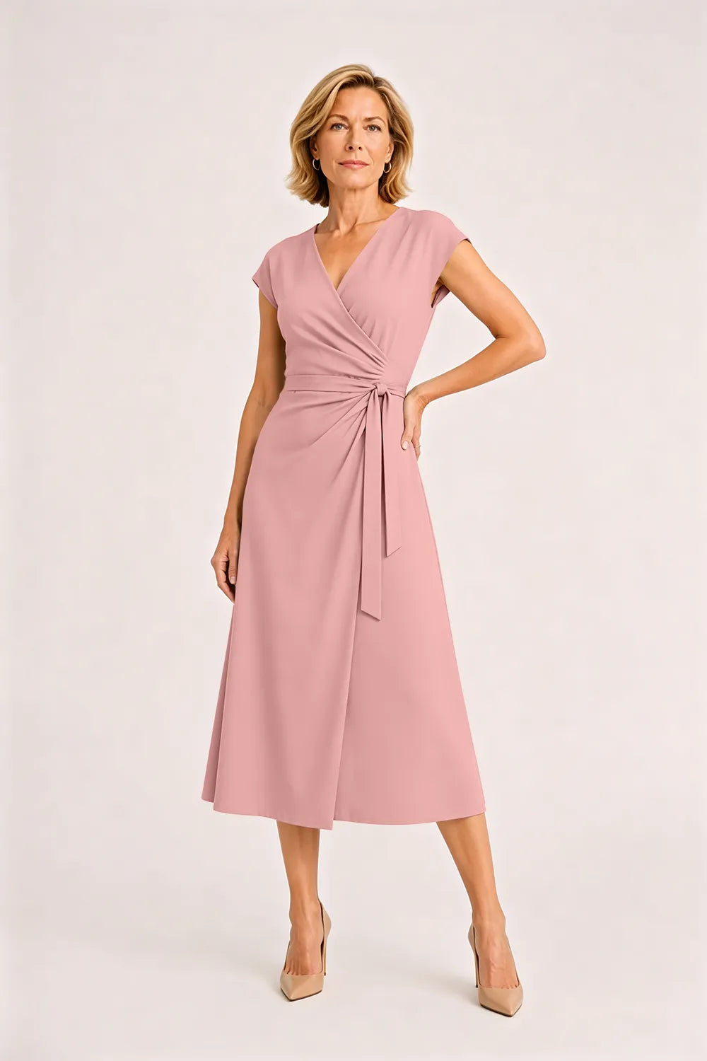 V-Neck Tie Waist Wedding Guest Dress
